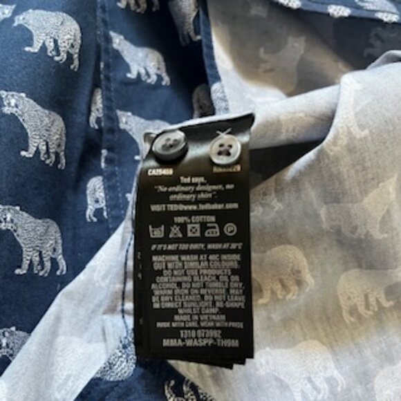 🧡3/15 Ted Baker Navy SS Geo Tiger Print Shirt Men's 4 - Picture 5 of 10